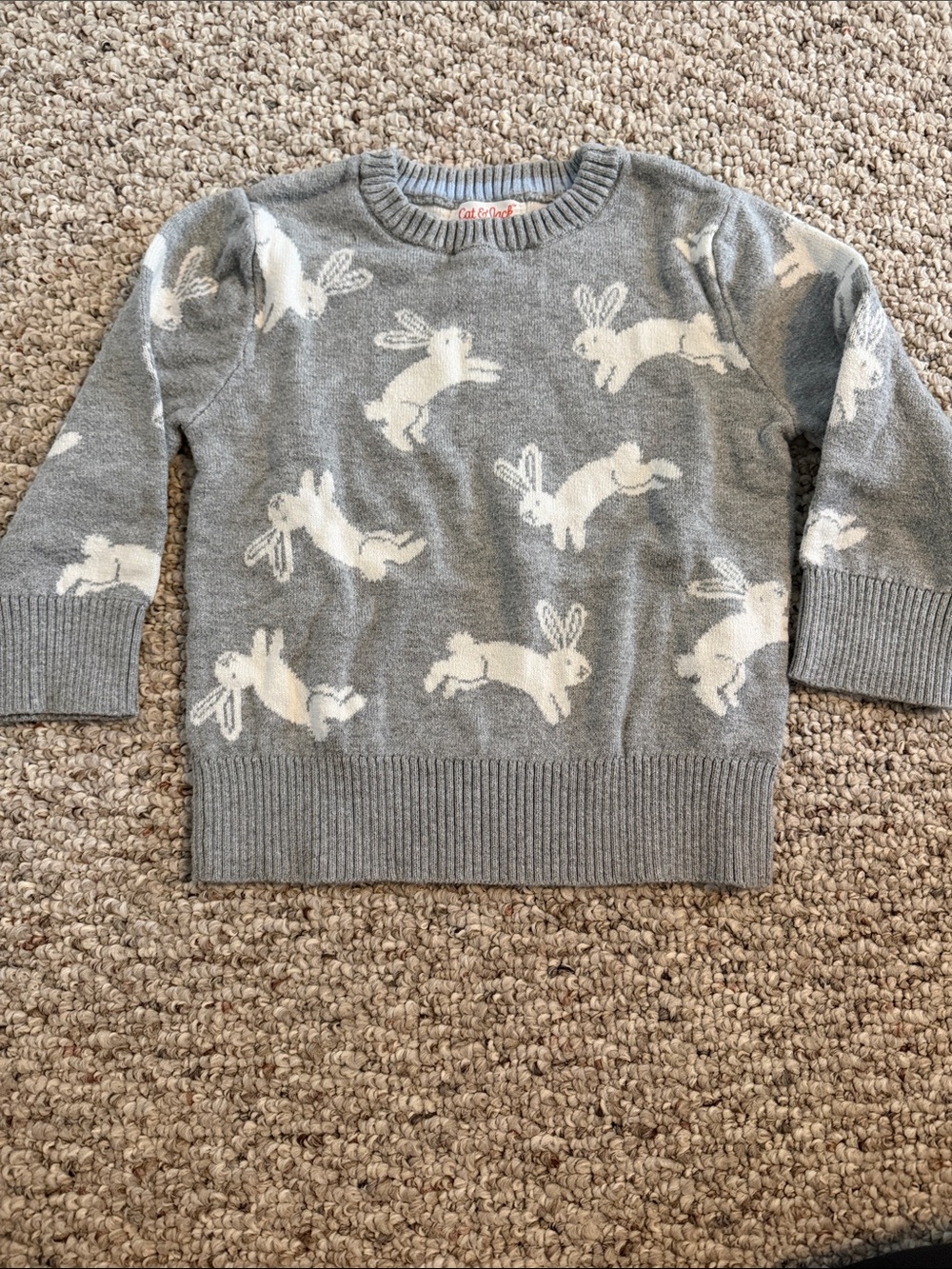 Cat & Jack Gray Sweater with White Bunny Pattern